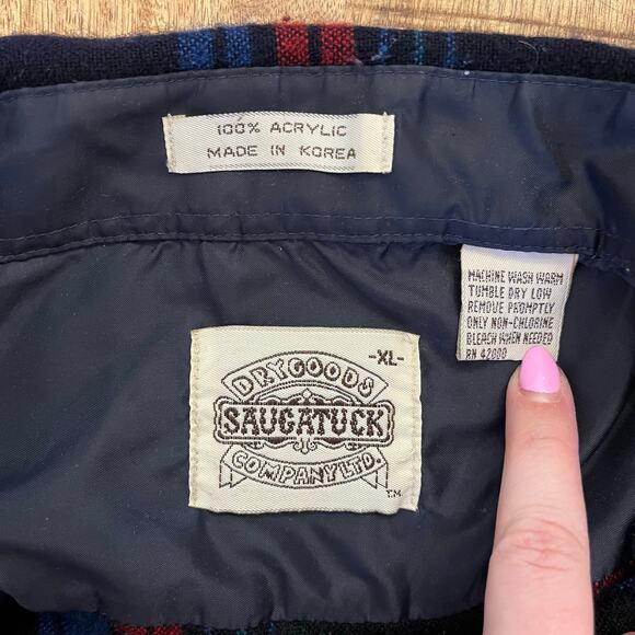 Vintage Saugatuck Drygoods Co Flannel Shirt Mens XL Black Plaid Pockets Buttonup - Picture 7 of 11